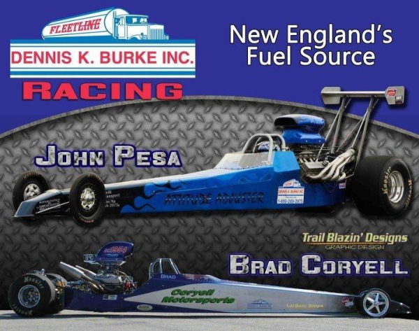 Dennis K. Burke Racing picture with two dragsters pictured