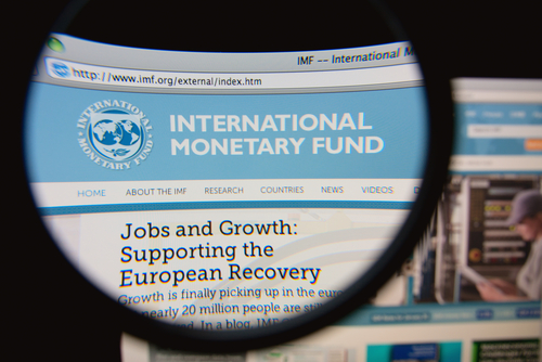 image of a magnifying glass zooming in on a screen of the International Monetary Fund website