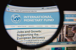 Magnifying class showing the Internation Monetary Fund logo