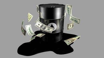 image of an oil barrel with oil and $100 bills around it 
