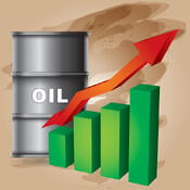 Barrel of oil with a line chart aiming up