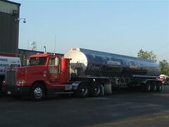 Refueling truck parked
