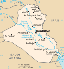 image of iraq with bahgdad and major cities listed