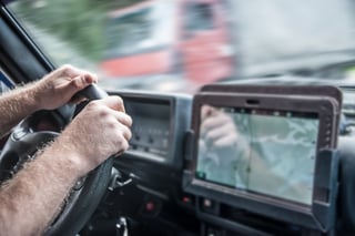 Inside of a truck cab with GPS navigation Inside of a truck cab with GPS navigation