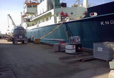 truck w cargo ship