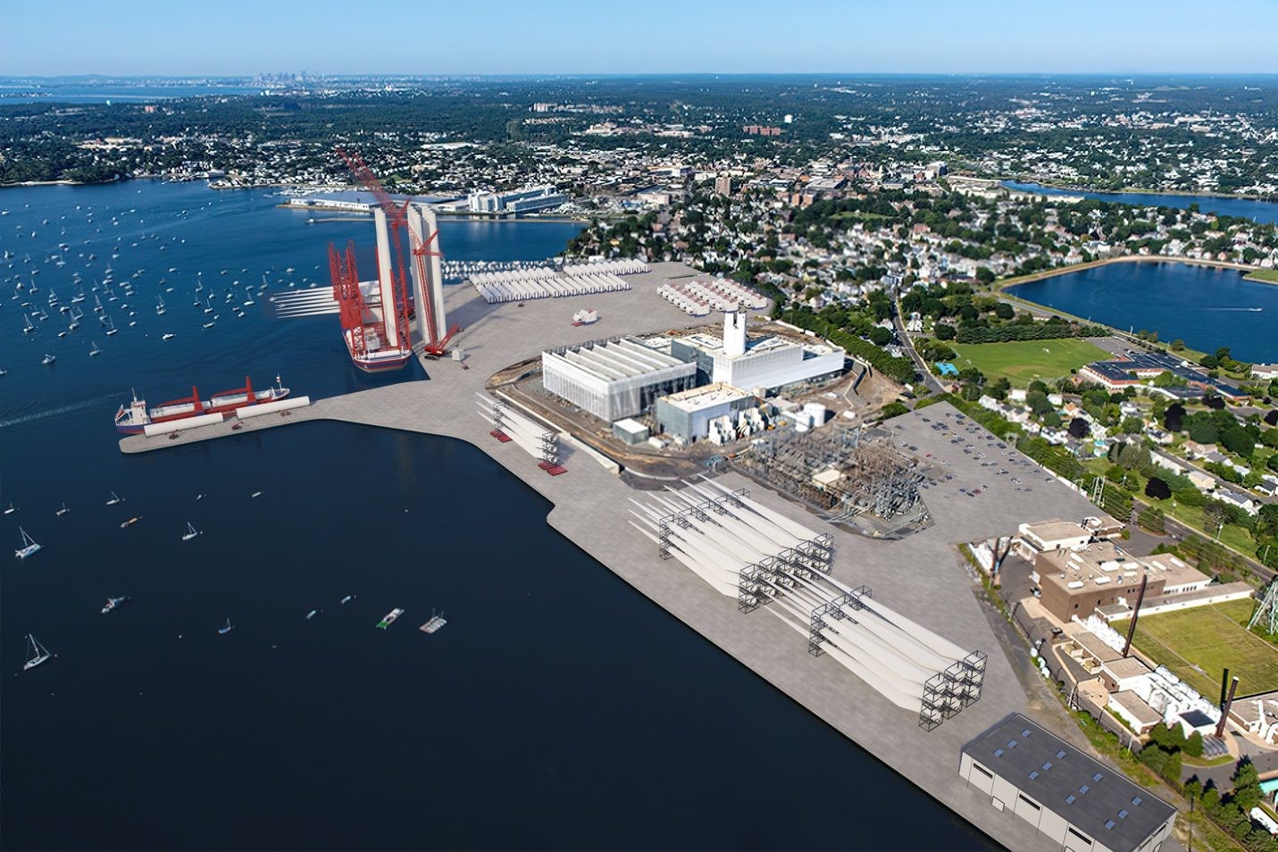 aerial image of Brayton Point power facility in Somerset MA