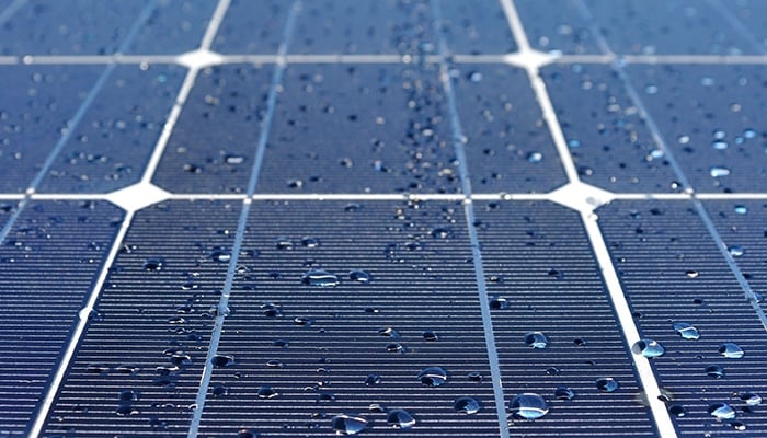 solar panel with drops on it